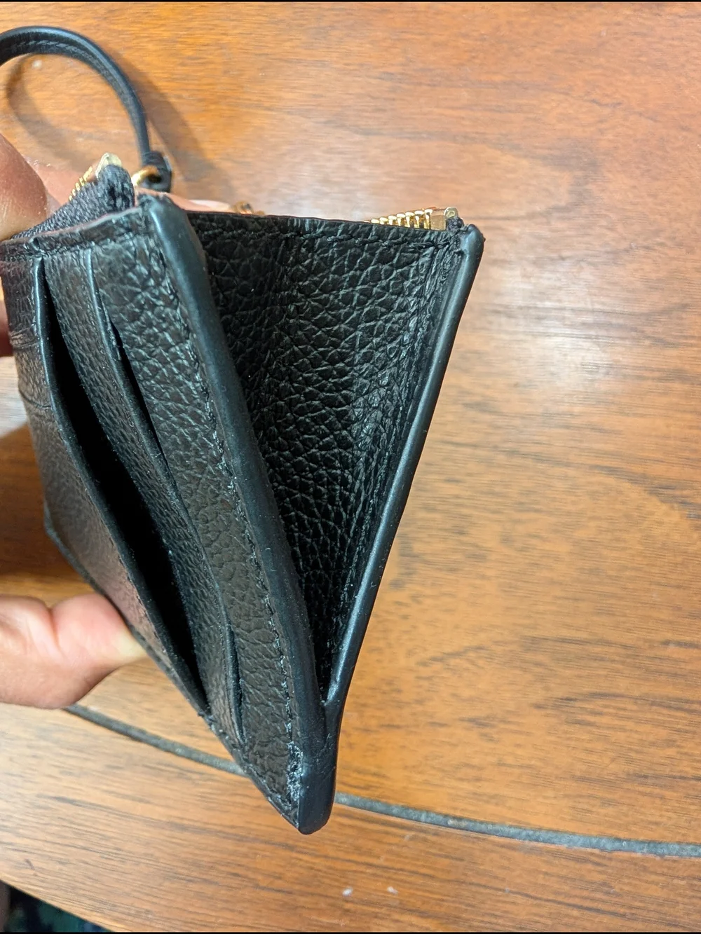 NWOT Italian Pebbled Cow Leather Black Card Case Wristlet 3